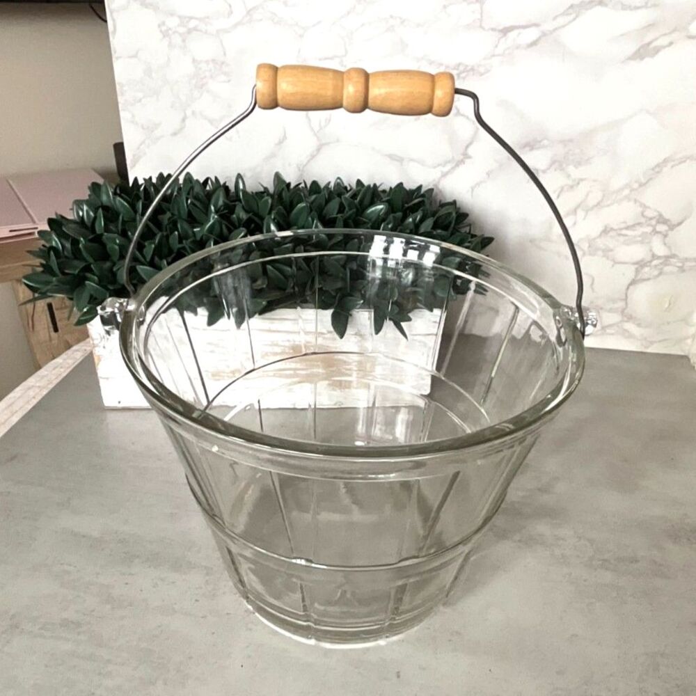 Incredible vintage Anchor Hocking Glass bucket Apple bushel basket ice bucket